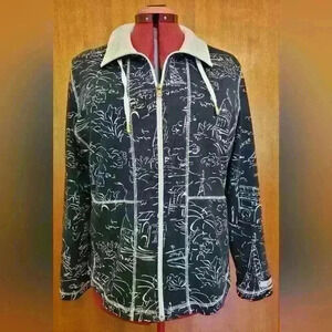 Orly Sporty | Blue & White Jacket with Parisian Print, Size L